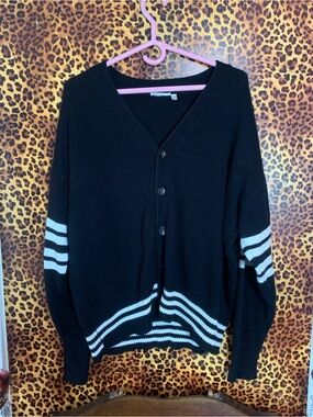Black Cardigan with White Stripes
